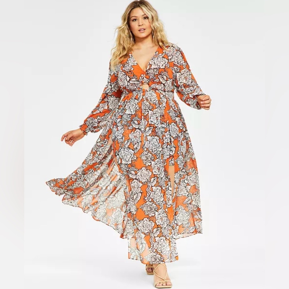 Nina Parker Long Sleeve Floral Breezy Maxi Dress sz 1X